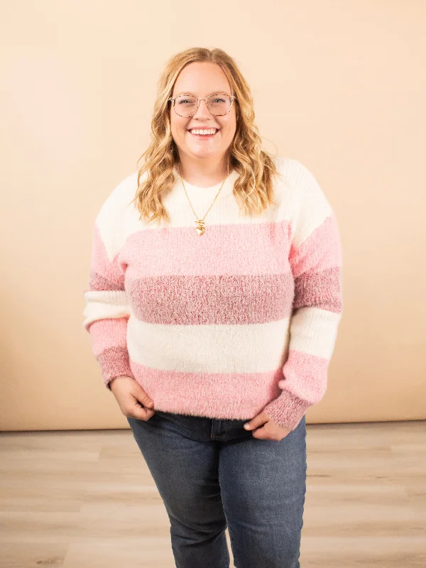 Sweetheart Stripes Sweater Beaded Sweater Sequined Faux Fur
