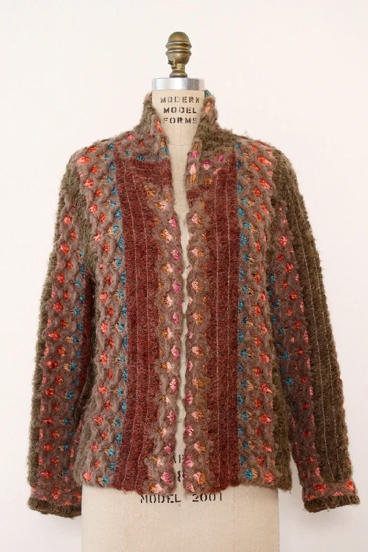 Mauve Chenille Stripe Sweater Jacket S/M Elasticated Padded Insulated