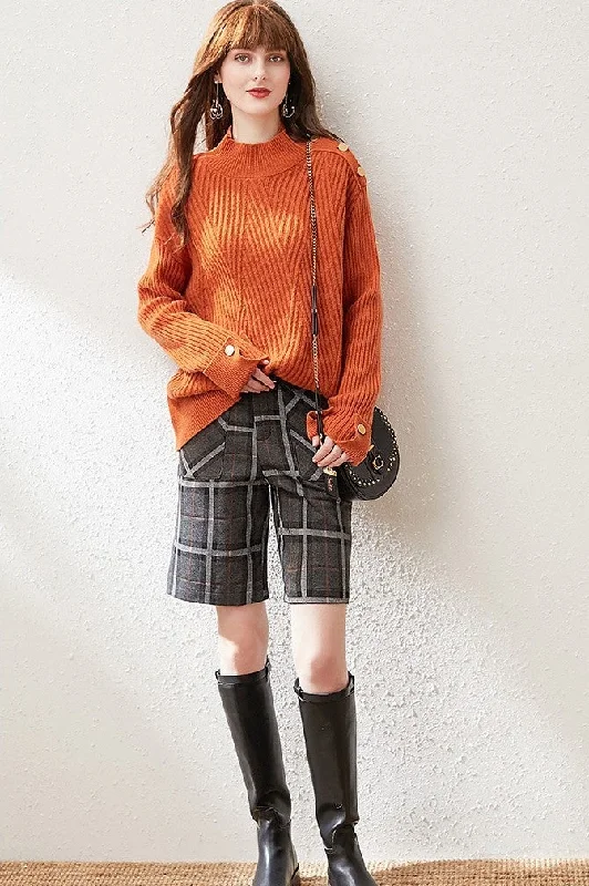 Orange Wool Sweater W/ Gold Buttons Glossy Satin Silk
