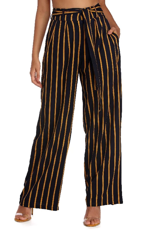 Step Out In Stripes Wide Leg Pants Fashionable Tapered Leg Pants
