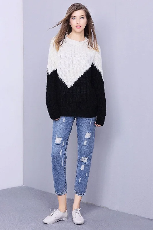 Oversized Contrast Sweater Rayon Fabric Velvet Fabric Corduroy Fabric