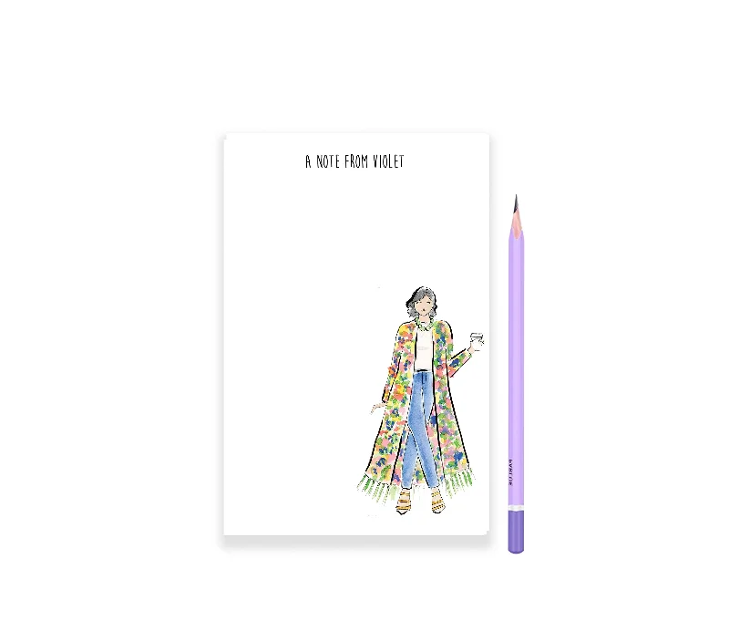 Floral Jacket Girl Personalized Notepad Notch Collar Peter Pan Collar Cowl Neck