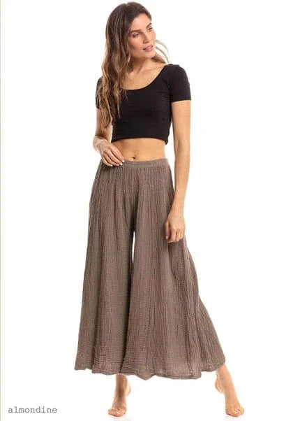 Nusantara Shirred Elastic Waist Pant - Almondine Classic Bootcut Trousers