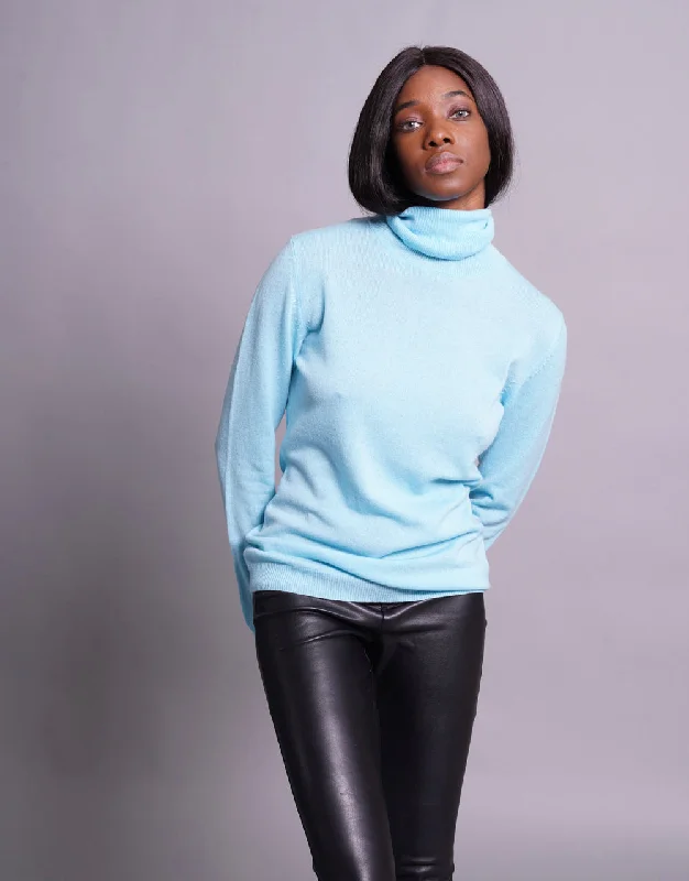 Light Cashmere Turtleneck Sweater in Aqua Mesh Fabric Canvas Fabric Denim Fabric