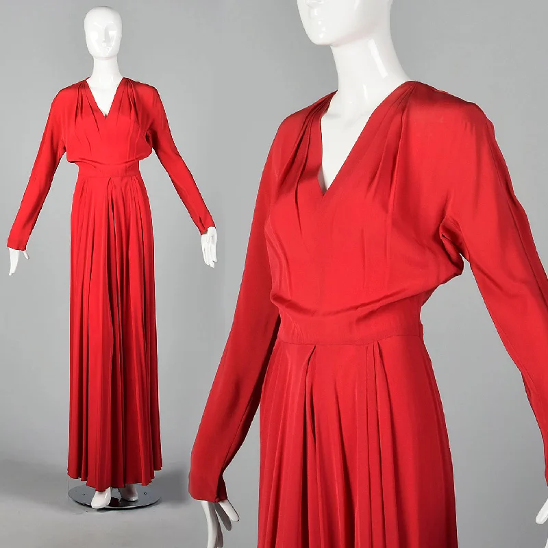 1940s Red Rayon Gown with Gorgeous Skirt lace skirt delicate