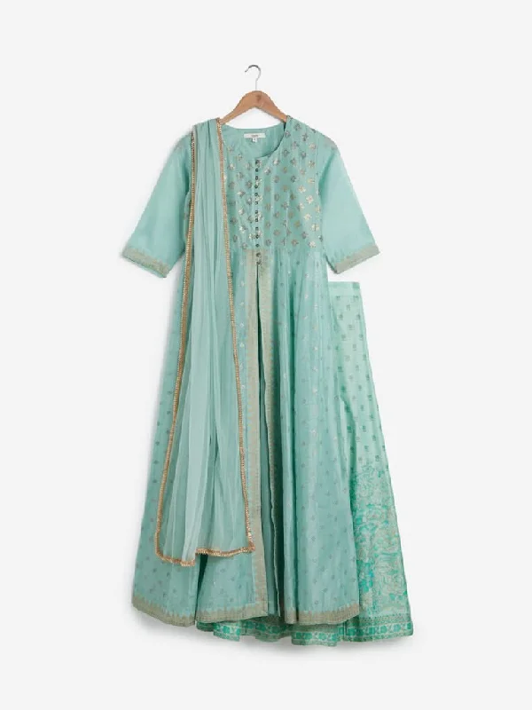 Vark Sea Green Kurta, Dupatta And Skirt Set corduroy skirt cozy