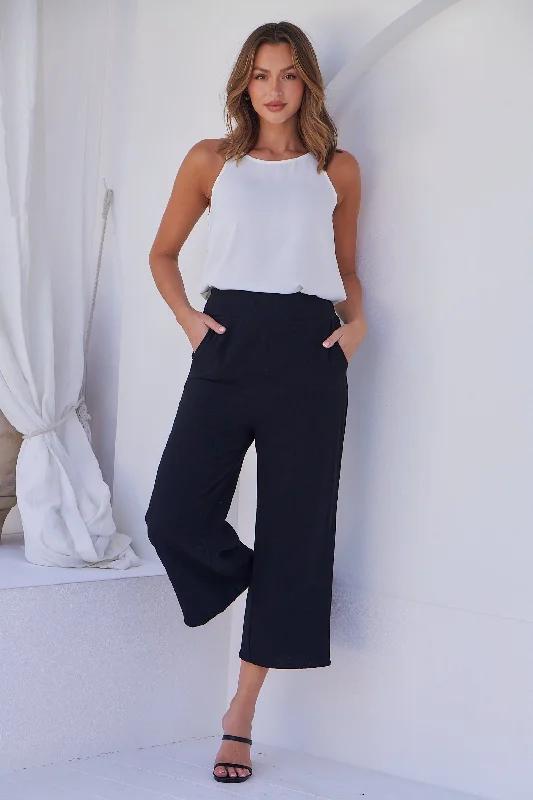 Clover Black Linen Culotte Pants Classic Stretch Pants