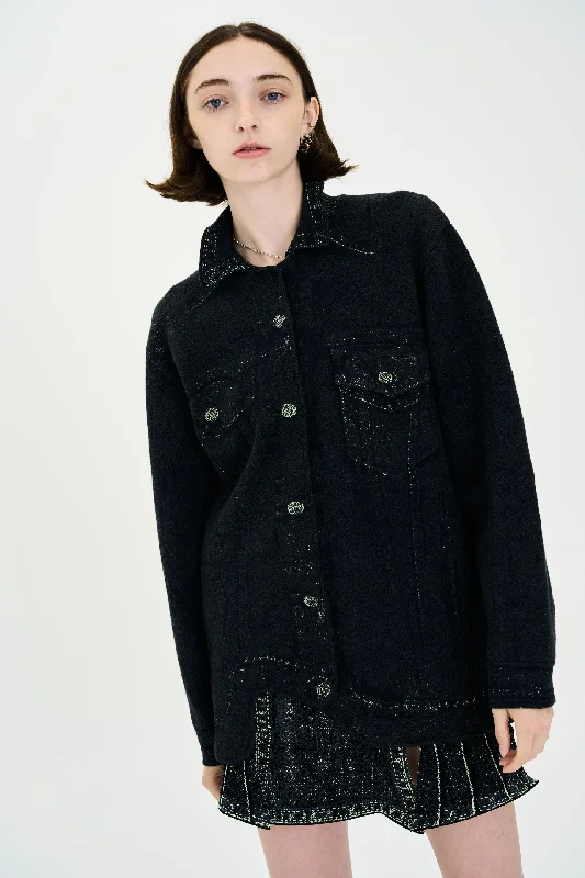 HANA DENIM PRINT OVERSIZED JACKET Faux Fur Jacket Real Fur Jacket Shearling Jacket