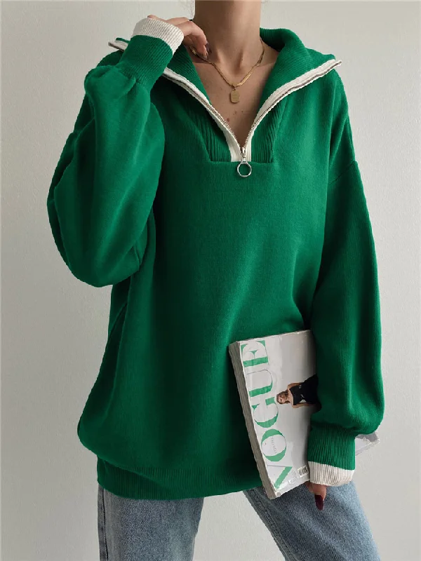 Contrasting Color Lapel Autumn And Winter Sweater Women'S Loose Casual Oversized Knitted Top Turtle Neck Boat Neck Asymmetrical Neck Contrasting Color Lapel Autumn And Winter Sweater Women'S Loose Casual Oversized Knitted Top Turtle Neck Boat Neck Asymmetrical Neck