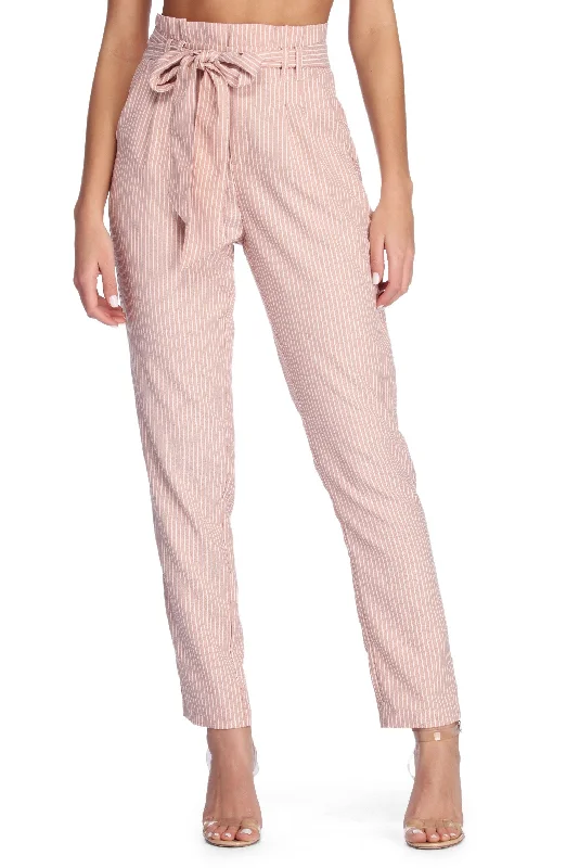 Stripe Right Paper Bag Pants Comfortable Denim Leggings