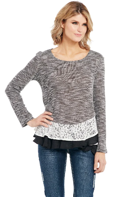 Cowgirl Up Womens Gray Polyester Laced Trim Sweater Handmade Hand-knitted Hand-woven