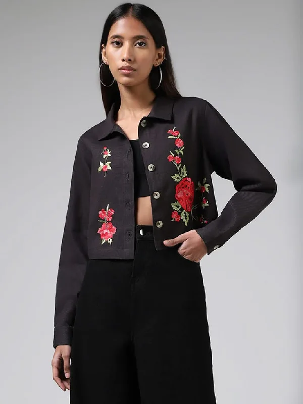 Bombay Paisley Black Floral Embroidered Cotton Blend Jacket Nylon Fabric Polyester Fabric Spandex Fabric Bombay Paisley Black Floral Embroidered Cotton Blend Jacket Nylon Fabric Polyester Fabric Spandex Fabric