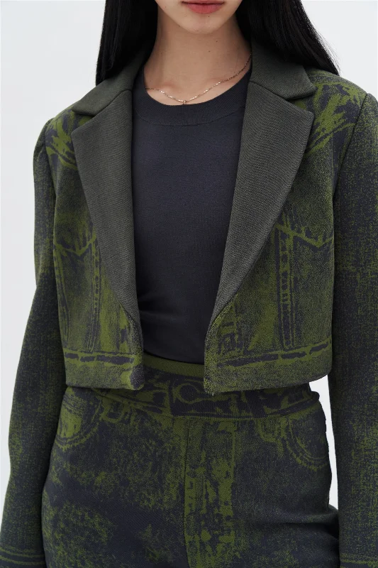 NUDI FAKE DENIM CROPPED JACKET Ribbed Jacket Pleated Jacket Ruffled Jacket