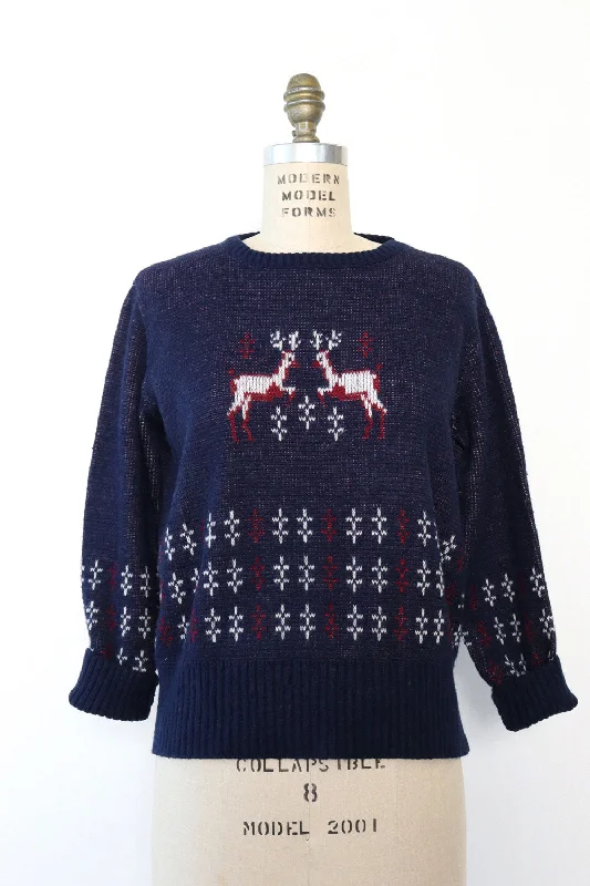 Blue Deer Love Sweater L Plaid Sweater Polka Dot Checkered