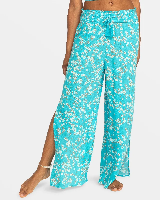 Tropical Rhythm Wide Leg Beach Pants - Maui Blue Margarita Elegant High-Waist Pants
