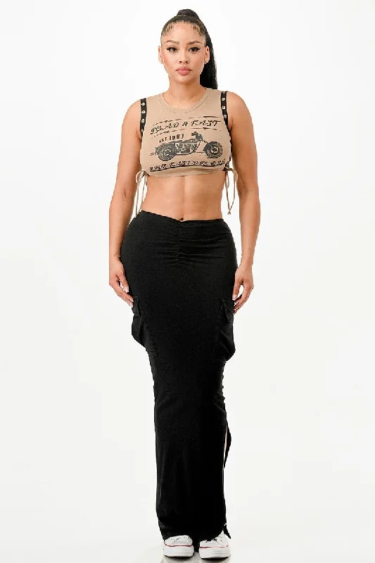 Street Sleeveless Two Piece Skirt Outfit Set - 2 colors seamless skirt comfort
