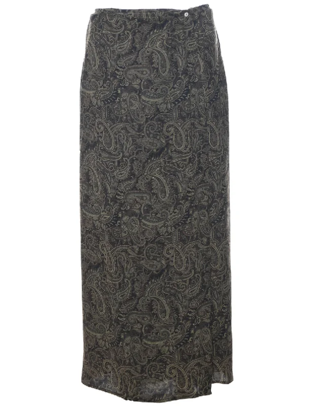 Paisley Print Maxi Skirt - M wool skirt thick