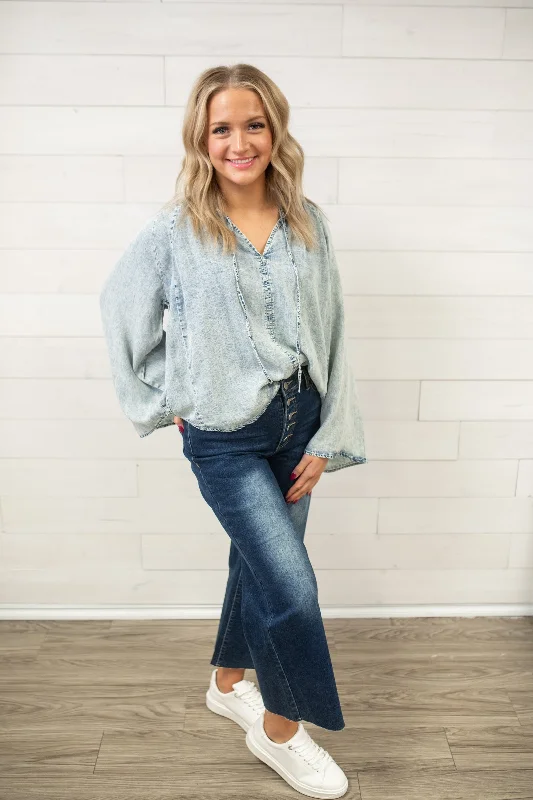 Easel 5 Button Front Washed Stretched Denim Pants High-Waist Trousers