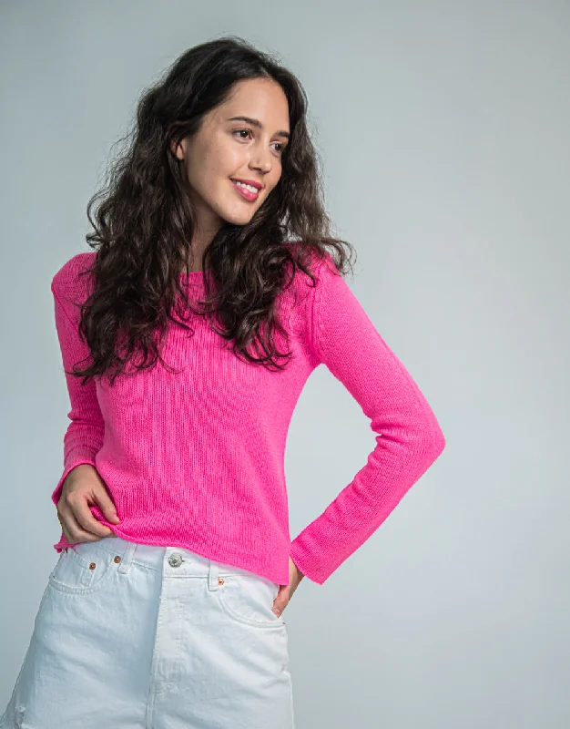 Crew Neck Sweater in Fluro Pink Modern Contemporary Chic