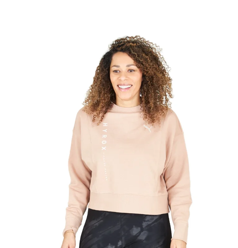 HYROX|PUMA HER Crew Sweater - Beige Graphic Sweater Embroidered Appliqued
