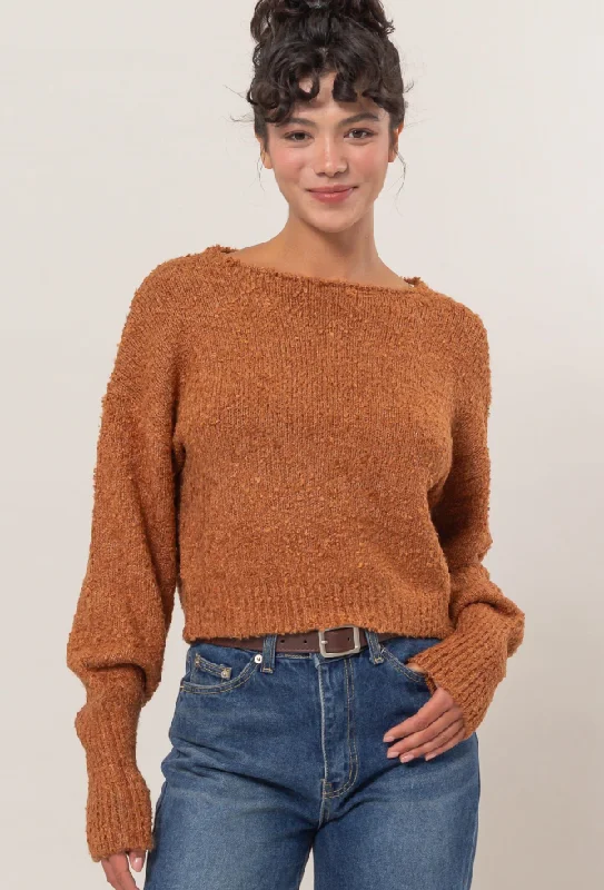Trendy Crew Neck Long Sleeve Cropped Sweater Fitted Loose Oversized