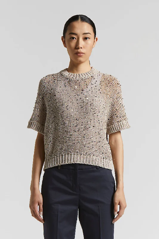 Cotton webbing sweater with sequins Mesh Sweater Canvas Denim