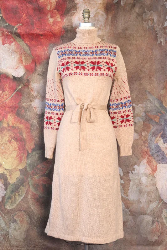 Tan Fair Isle Sweater Dress S/M Jersey Fabric Tulle Fabric Batik Fabric