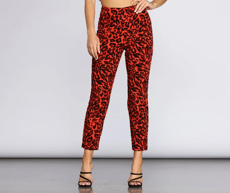 Leopard Tapered Pants High-Waist Trousers