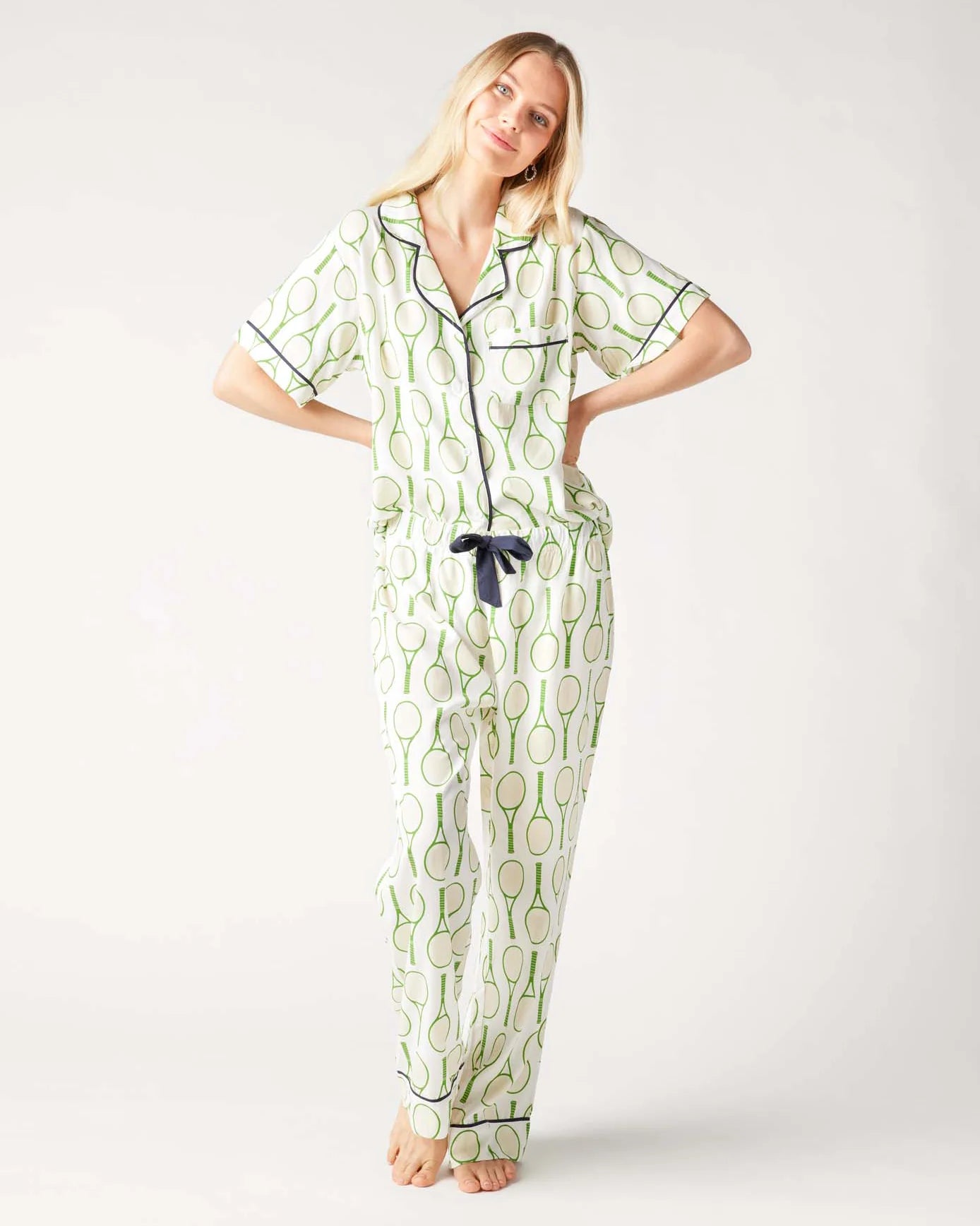 Ladies Katie Kime Tennis Time Pajama Pants Set Comfortable Pleated Pants