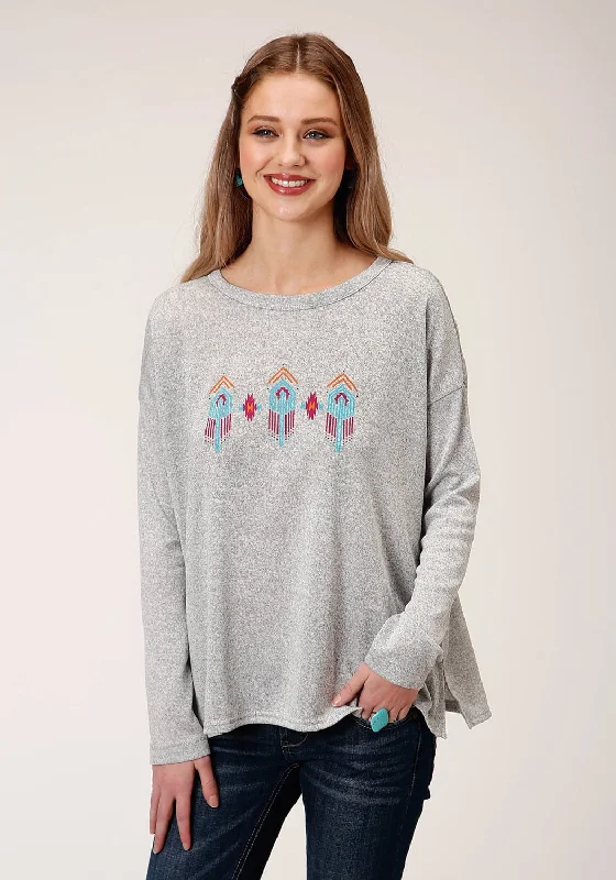 Roper Womens Grey Polyester Slouchy Fit Sweater Machine Wash Dry Clean Hand Wash