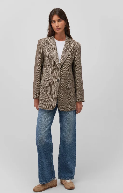 BLAZER JACKET IN BROWN HERRINGBONE Nylon Jacket Polyester Jacket Spandex Jacket