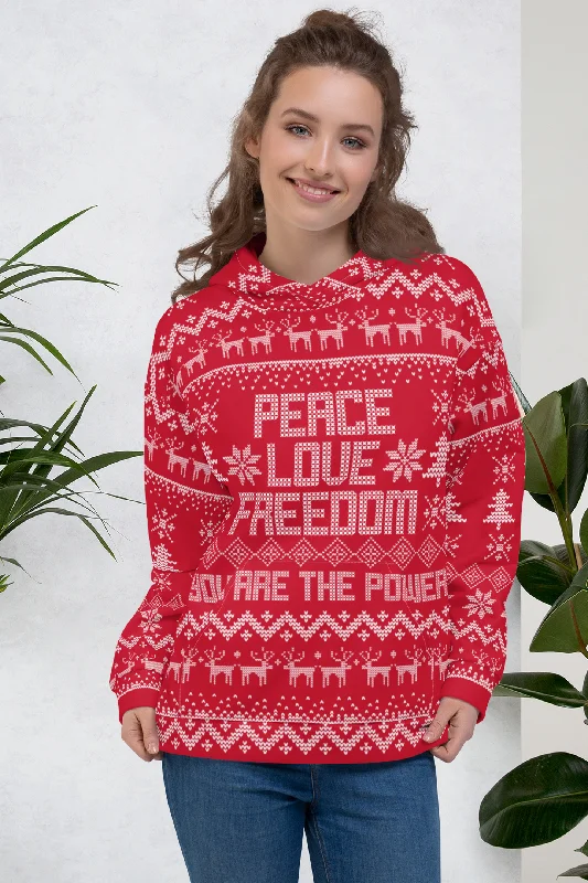Peace Love and Freedom Ugly Christmas Sweater Unisex Hoodie Ribbed Striped Patterned Peace Love and Freedom Ugly Christmas Sweater Unisex Hoodie Ribbed Striped Patterned
