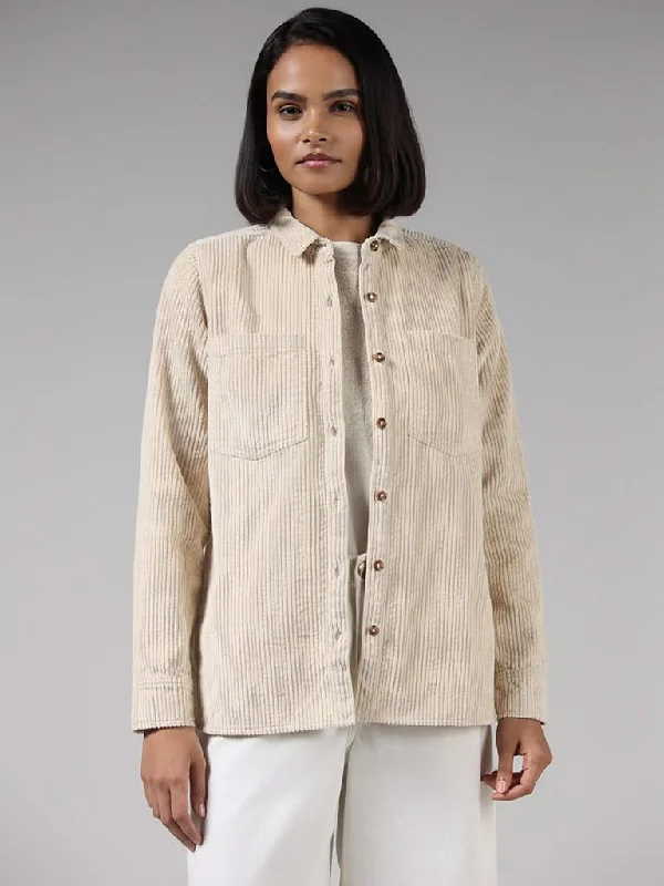 LOV Solid Cream Jacket Knit Fabric Woven Fabric Fleece Fabric