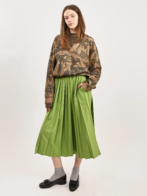 Lime Nylon Pleated Pull On Skirt linen skirt airy
