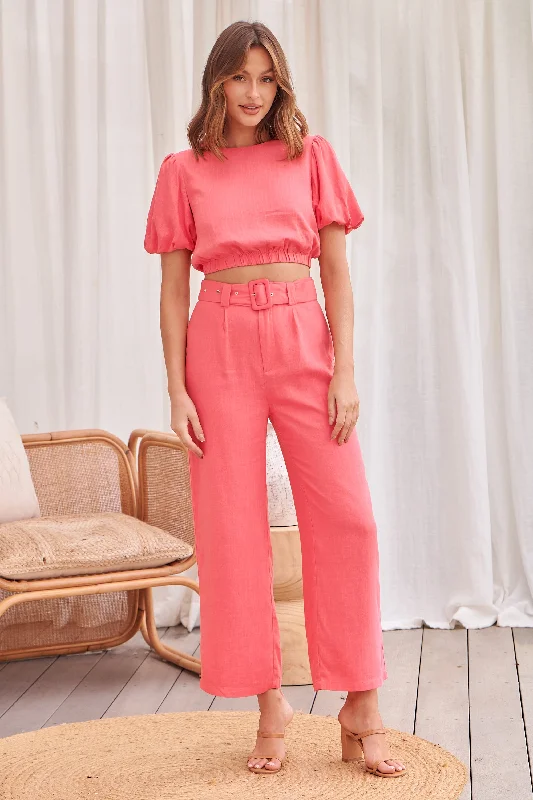 Alina Watermelon Top and Belted Pant Set Relaxed Fit Trousers