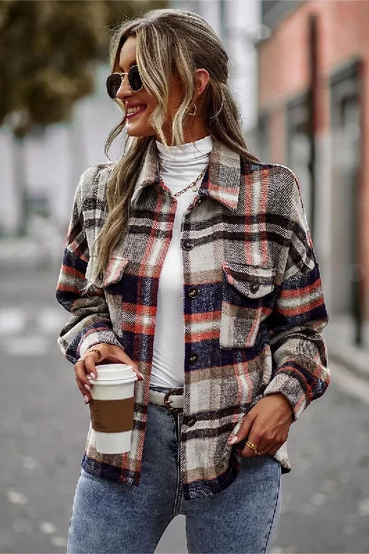 PLAID PATTERN MIDI LENGTH BUTTONED JACKET Faux Fur Jacket Real Fur Jacket Shearling Jacket PLAID PATTERN MIDI LENGTH BUTTONED JACKET Faux Fur Jacket Real Fur Jacket Shearling Jacket