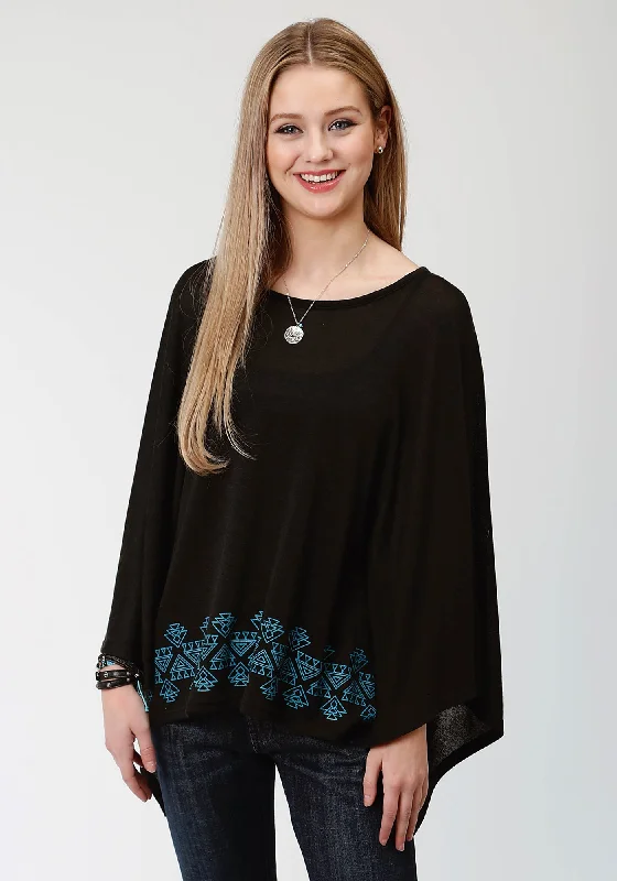 Roper Womens Black/Blue Polyester Hankerchief Sweater Spandex Rayon Corduroy
