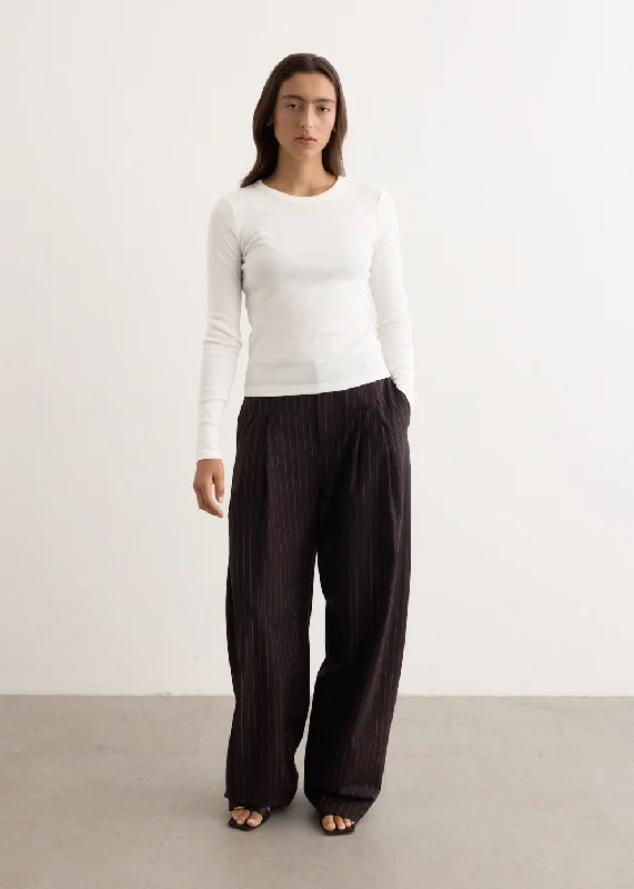 Wool Pinstripe Tapered Pants Classic Pleated Pants