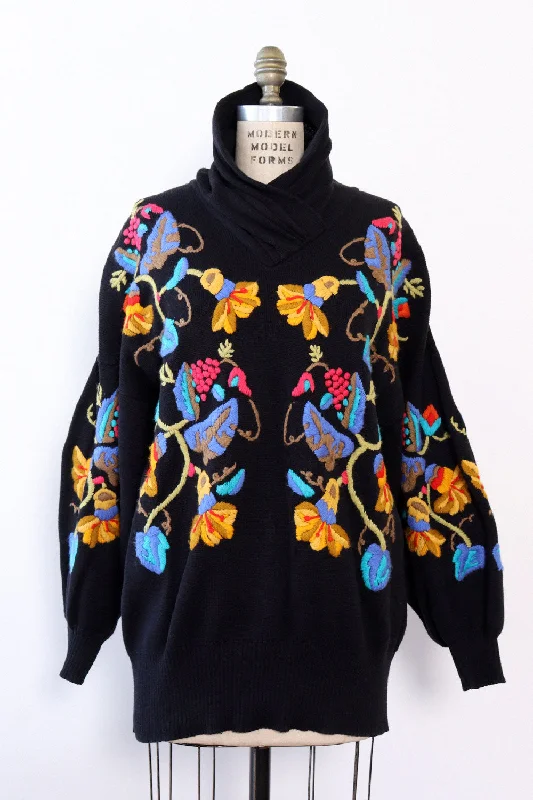 Vibrant Bouquet Embroidered Sweater M/L Cotton Fabric Linen Fabric Terry Fabric
