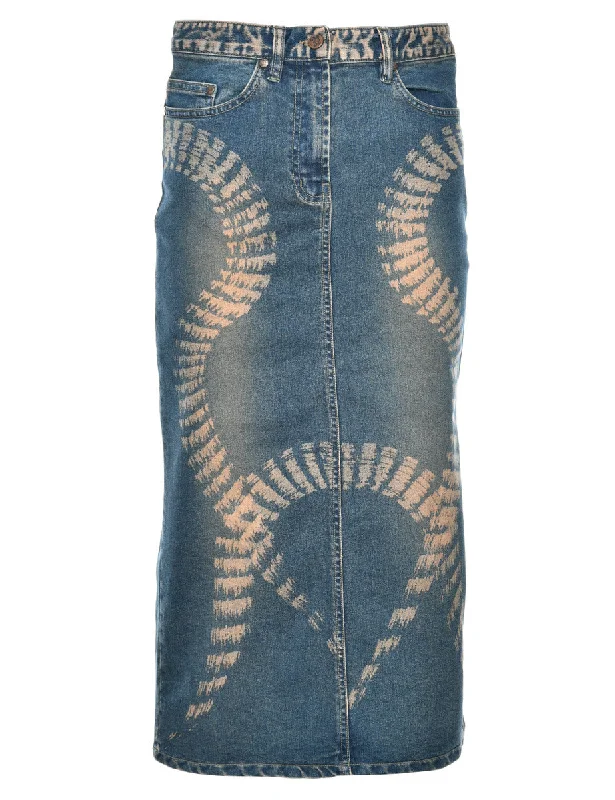 Patterned Denim 1990s Midi Skirt - S linen skirt airy