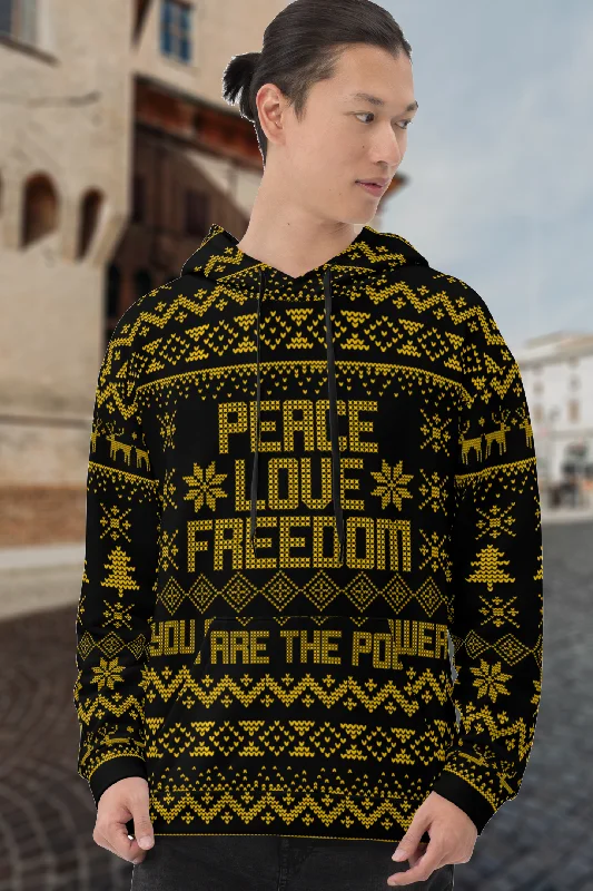 Peace Love and Freedom Ugly Holiday Sweater Unisex Hoodie Slim Fit Regular Fit Oversized Peace Love and Freedom Ugly Holiday Sweater Unisex Hoodie Slim Fit Regular Fit Oversized