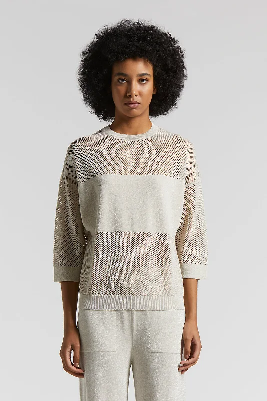 Pure cotton crepe tricot sweater Cable Knit Ribbed Knit Lace Knit