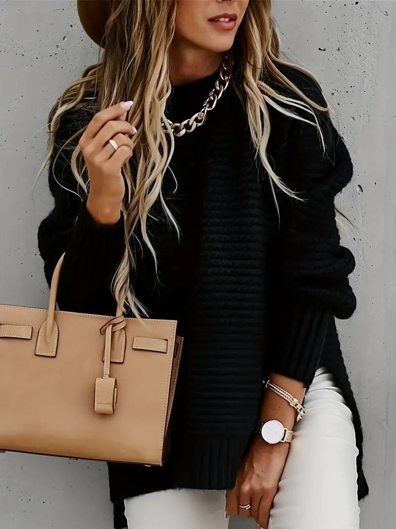 Autumn Waffle Knit Sweater Glossy Satin Silk