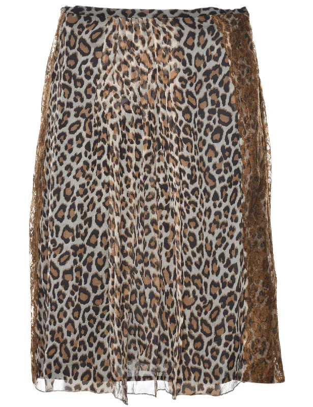 Silk Leopard Print Skirt - M lace skirt feminine