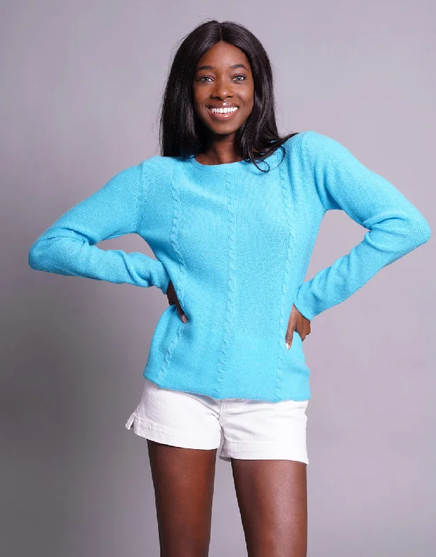 Everyday Cable Sweater in Aqua Knit Fabric Woven Fabric Fleece Fabric