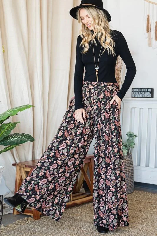 Wide Leg Black Paisley Pants from Jade by Jane Relaxed Casual Leggings