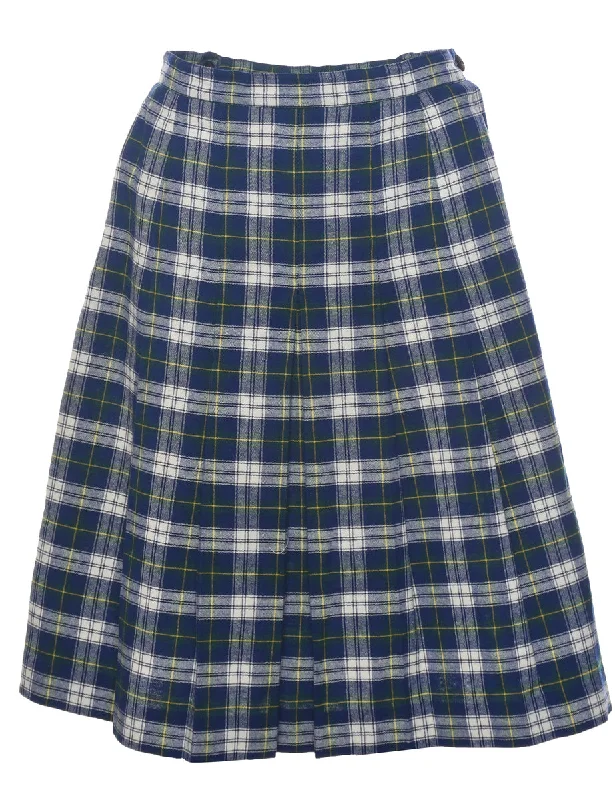 Plaid Navy Midi Skirt - S velvet skirt luxury