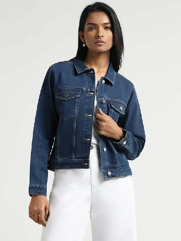 LOV Dark Blue Denim Jacket Welt Pockets Slit Pockets Flap Pockets