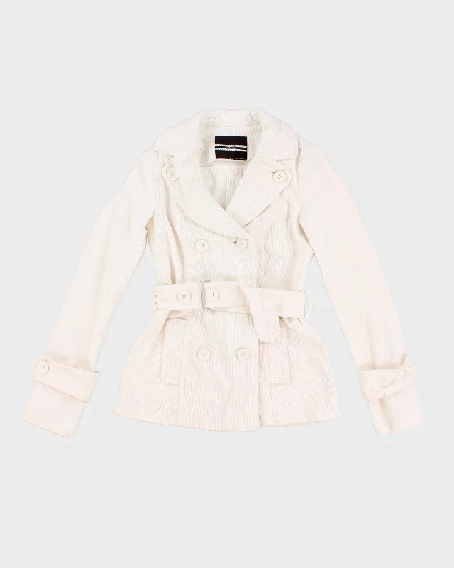 White Y2K 00s Collared Corduroy Jacket - XS Anorak Shell Jacket Lightweight Jacket