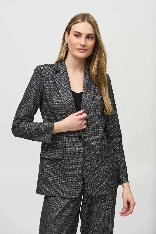 Joseph Ribkoff Black/Grey Sequined Houndstooth Blazer Jacket 244031 Fleece Jacket Down Jacket Feather Jacket Joseph Ribkoff Black/Grey Sequined Houndstooth Blazer Jacket 244031 Fleece Jacket Down Jacket Feather Jacket